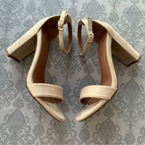 Bella Marie Shirley Taupe Faux Suede Sandals Heels